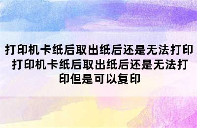 打印机卡纸后取出纸后还是无法打印 打印机卡纸后取出纸后还是无法打印但是可以复印